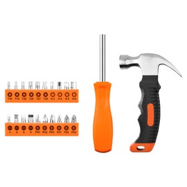 Wrenzo 22 Piece Claw Hammer, Small Hammer, Screwdriver Set, Tools Set, Tool Kit with Anti-Slip Handle for Women DIY Craft Industry, Indoor Outdoor Using, Orange