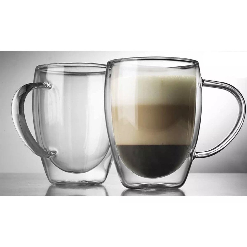 Set 2 Tazas Termicas Doble Pared Borosilicato 350ml Color Cristalino
