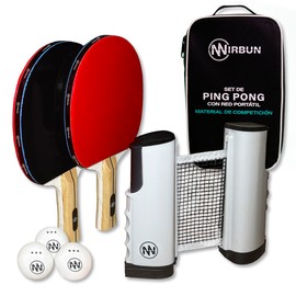 NIRBUN Tischtennisschläger Set, mit ausziehbarem Netz, Tischtennisschläger Profi, 3-Sterne-Tischtennisbälle, Verstellbares Tischtennisnetz für jeden Tisch, Tragbares Tischtennis, Sport Tasche