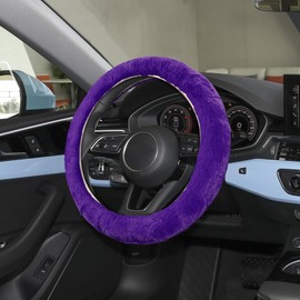 WINUERK Fuzzy Steering Wheel Cover, 15 inch Soft Wool Fur Steering Wheel Protector, Fluffy Car Wheel Covers for Winter Warm, Universal Car Interior Decoration Accessories for Women Men (Purple)