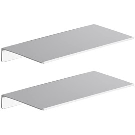 Danpoo Adhesive Floating Shelves for Wall Storage, Metal Wall Shelves, Small Bathroom Shelves Wall Mount, 8" Mini Display Shelves for Collectibles(Silver, 2PCS)