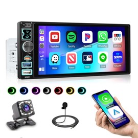 [Upgrade] 6.8 inch Single Din Car Radio with Wireless Carplay, 1 Din Bluetooth 5.2 Radio, HD IPS 1280×600 Single Din Touchscreen Radio, Support FM/EQ/USB/Type-C Fast Charging/Mic/SWC