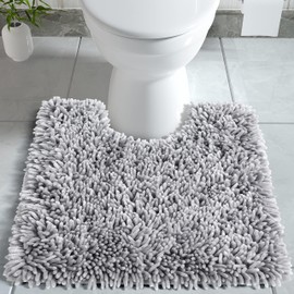 Yimobra Toilet Rugs U Shaped Washable, Soft Comfortable Toilet Mat for Bathroom Floor, Non-Slip Contour Bathroom Rugs for Toilet, Fluffy, Thick, Dry Quickly Absorbent Water, 24.4 x 24.4, Light Grey