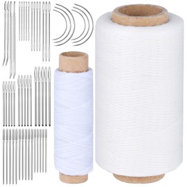 Leather Sewing Waxed Thread, 273Yards 210D and 32Yards 150D White Waxed Thread, Heavy Duty Sewing Kit with 52pcs Hand Sewing Needles, 0.8mm Waxed Thread for BookbindingLeather Projects