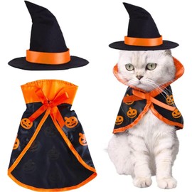 Disfraz de Gato de Halloween, Capa de Halloween para Gatos, con Capa de Vampiro y Sombrero de Bruja. Disfraz de Bruja Mascota Ajustable, Apto para Gatos, Perros y Animales Pequeños (Amarillo)