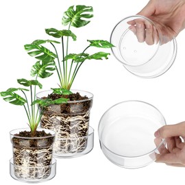 Baderke Anti Slip Clear Glass Plant Pots with Drainage Holes See The Roots Growth Vase for Plant Nursery Glass Planter for Indoor Plant Modern with Terrarium Saucer(2 Sets,4 Inch and 6 Inch)