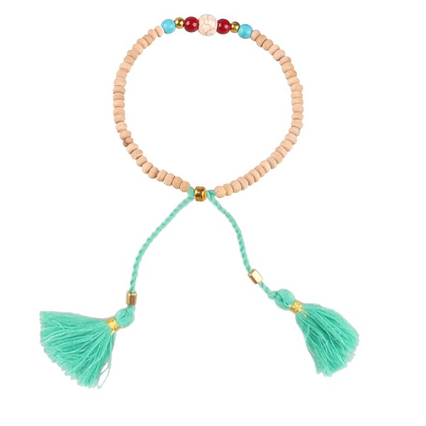 KELITCH New Wood Bead Friendship Bracelet Handmade Beach Tassel Bracelet