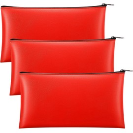 Paterr 3 Pcs Money Bag with Zipper 11 x 6 Inch Security Bank Deposit PU Leather Money Pouch Leatherette Zippered Coin Cash Utility Check Wallet Cosmetic Tool (Red)