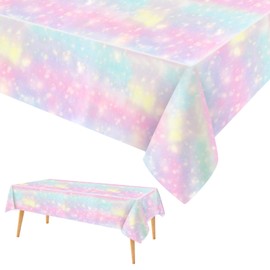 AMFUN 2Pcs Watercolor Rainbow Rectangular Plastic Table Cover (137cm x 274cm),Wipeable Water Resistant Tablecloth for Baby Shower, Events,Birthday,Christmas, Party, Home Table Decorations