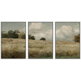 SIGNWIN Framed Canvas Print Wall Art Woodland Nursery Decor Set Watercolor Country Field Landscape Pasture Nature Abstract Fine Art Nordic for Living Room, Bedroom, Office - 24"x36"x3 White