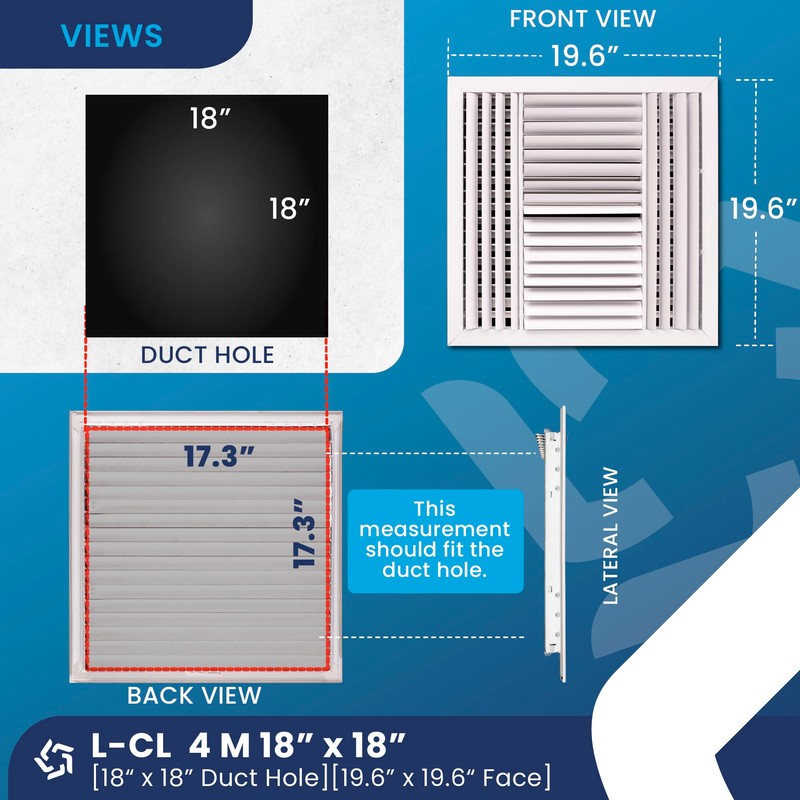 18" x 18" Duct Hole [19.6" x 19.6" Face] Aluminum
