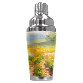 Mugzie 16 Ounce Stainless Steel Cocktail Shaker - Martini Shaker with Wetsuit Cover - Path through Flowers