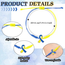 Sasylvia 20 Pcs Blue Yellow Down Syndrome Awareness Bracelets Adjustable Cord Stretch Bracelets Childhood Down Syndrome Awareness Month Prevention Gifts for Women Men Jewelry Accessories