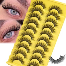 False Lashes Natural Look Cat Eye Lashes Wispy Fake Eyelashes C Curl 10-16mm Slightly Fluffy Mink Lashes Strip 10 Pairs False Eyelashes by YDAGKH