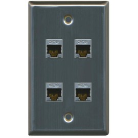 RiteAV CAT 6A 4 Port Shielded Cat6a Wall Plate 1 Gang - Stainless Steel