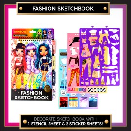 Horizon Group USA Rainbow High Fashion Sketchbook, Color & Create Fashion Looks, Includes Sketchbook, Fun Sleepover Activity, Travel Set, Fashion Design for Kids Ages 6, 7, 8, 9