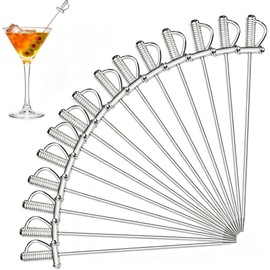 DEAYOU 15 PCS 18/10 Stainless Steel Cocktail Toothpicks, 4.4" Martini Drink Pick Stick, Metal Reusable Cocktail Skewers, Fruit Garnish Pick Swizzle Stirrer for Olive, Appetizer, Decor, Silver, Swords