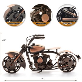 QIRLOEU Handmade Metal Motorbike Model - Unique Motorcycle Gifts for Bikers Dad Husband Him Her, Vintage Steampunk Desk Decor for Industrial Man Cave, Home & Office