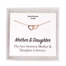 Mother and Daughter Message Card, Rose Gold Double Hearts Necklace (Box) Miss Fit Boutique