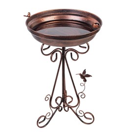 dreamysoul Large Bird Bath with Metal Pedestal, 18" Dia Antique Copper Outdoor Birdbath with Bird Feeder for Garden Outside Patio Yard Decor