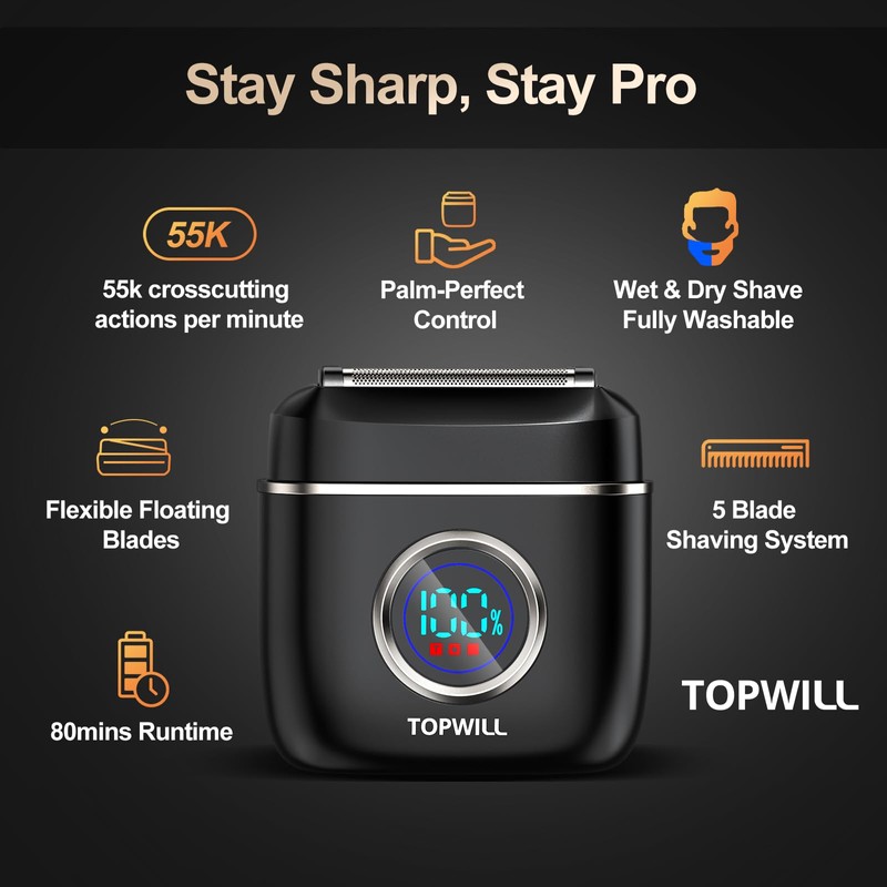 TOPWILL TOPWILL 5-Blade Electric Shaver for Men, Foil Maglev Mini