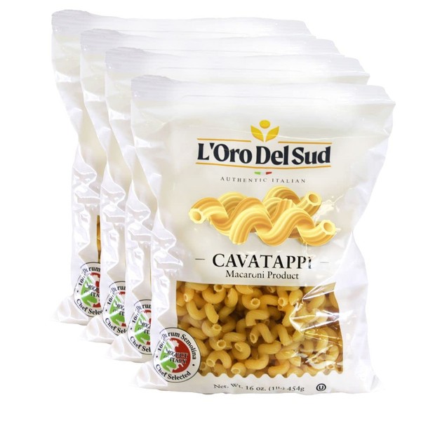 Cavatappi Pasta, Italian Pasta, Premium Quality Product of Italy (4 pack x 16 Oz) Non GMO, Corkskrew, Vegan, Kosher Certified by L'Oro del Sud