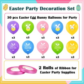 30pcs Easter Balloons Easter Decoration, Easter Rabbit Bunny Balloons Easter Birthday Party Favor Decoration, Pink Yellow Purple Balloons Kids Easter Party Supplies Favor
