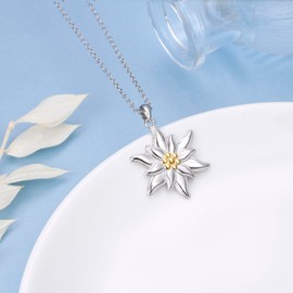 DAOCHONG Edelweiss Necklace for Women Sterling Silver Flower Edelweiss Pendant Necklace Oktoberfest Jewelry Birthday Gifts