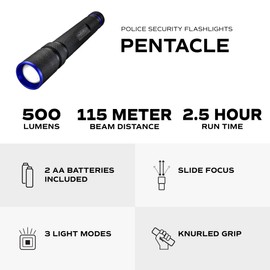 Police Security | Pentacle Flashlight | Ultra Bright and Ultra Lightweight | Slide Focus