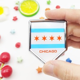 Overdecor Chicago Flag Decal Stickers Car Emblem Chicago Car Accessories Decorations Chrome Shield Flag Sticker Decals for Cars Truck Vehicles, 2 Pack