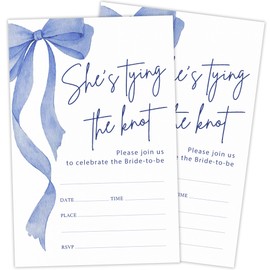 Crocothemis Blue Bow Bridal Shower Invitations With Envelopes, She's Tying The Knot, Set of 25 Invitations For Bridal Shower, Engagement Party, Wedding Party, Bride-To-Be Party Favors & Supplies -A11