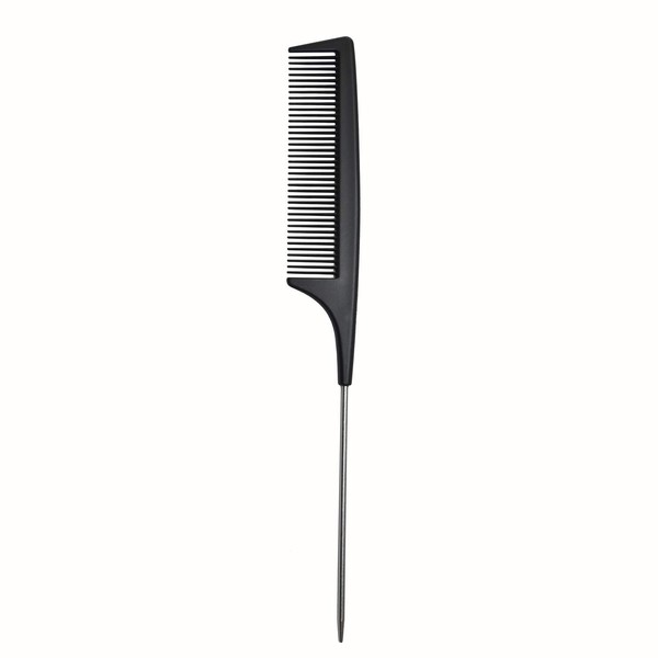 Hair Comb - A Professional Anti-Static Carbon Fiber Metal Pin Comb, Heat Resistant Hairdressing and Salon Rattail Comb with Non-Slip Parting Comb, Fine Teeth in Black