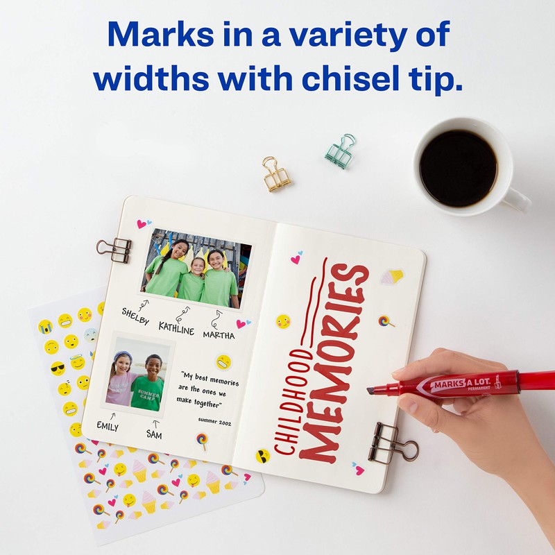 Avery Marks-A-Lot Permanent Markers, Regular Desk-Style Size, Chisel Tip, Water