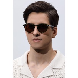 CARFIA Acetate Polarized Sunglasses for Men Retro Classic Round Shades Green Striped Frame Brown Lens