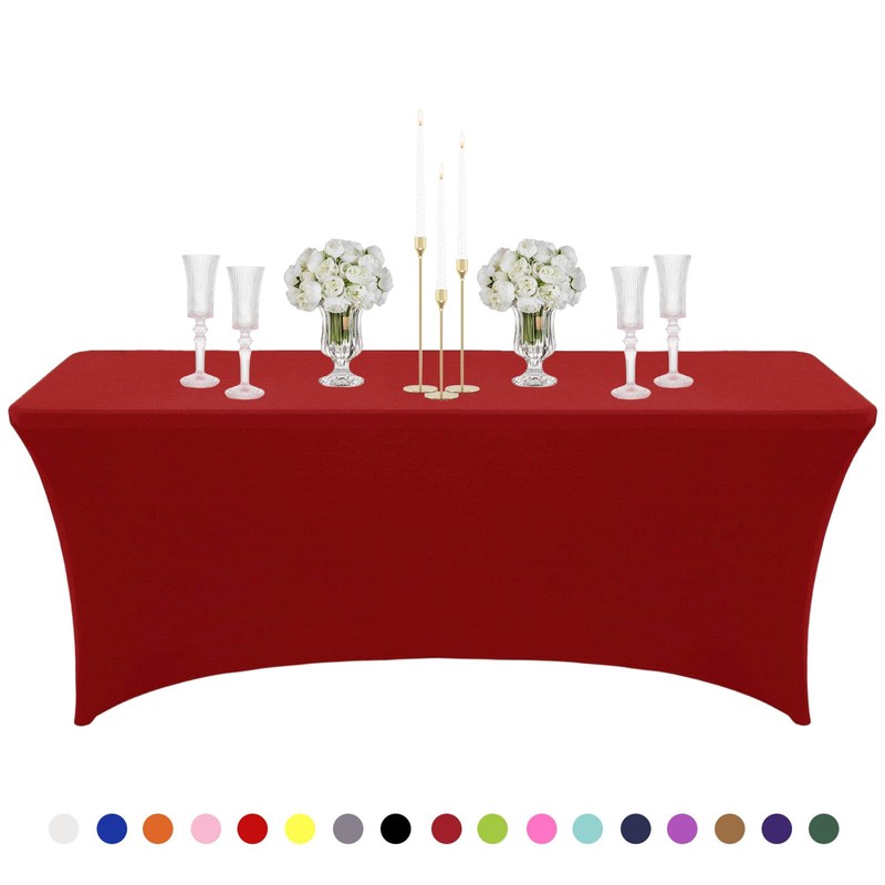 Wind Red Spandex Tablecloths 6ft for Rectangle Table,Stretchable Tablecloth Washable