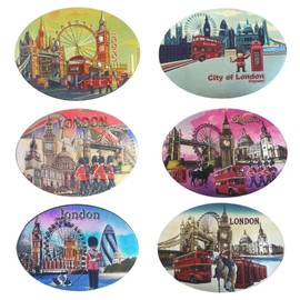 6 London Souvenir Magnet - Union Jack Picture Magnet - London Oval Shape Shiny Fridge Magnets – Iconic London Scene Photo Magnets
