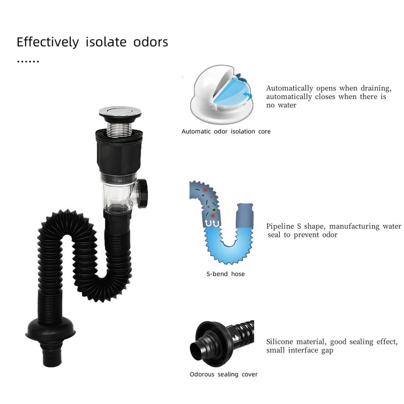 Handwashing Sink Drain Pipe kit ，Anti Odor Flexible and extendable