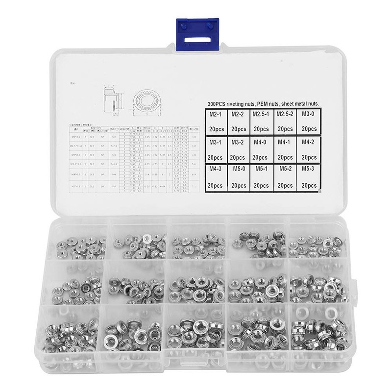 300pcs Nuts Kit Metal Self Clinching Nuts Pressure Riveting Nuts