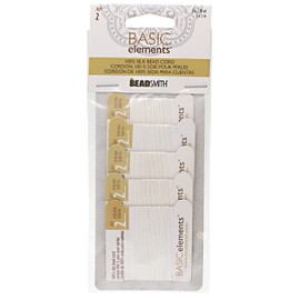 Basic Elements Pure Silk Cord - The Beadsmith – White Color – Size 2 (0.45mm) – 2 Meters per Card, 5 Cards per Package, Needle Attached – for Knotting Pearls, Gemstones, Crystals and Beads