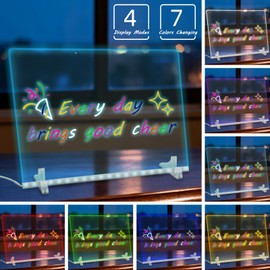 LED Note Board with 7 Colors, 13.7"X10" Led Drawing Board for Kids, Light Up Acrylic Dry Erase Writing Board with 7 Markers, Soft Cloth, Hanging Chain, Christmas & Birthday Gift for Kid Girl