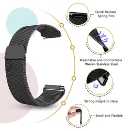 ZoRoll 18 mm Metal Strap Compatible with Garmin Venu 3S/Venu 2S, Stainless Steel Mesh Wristband, Replacement Band for Garmin Forerunner 265S/255S/255S Music/Vivomove 4S/3S - Black