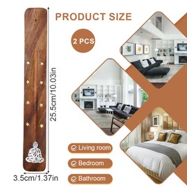 RDNKVB 2 Pack Wooden Incense Burner Buddha Pattern Handmade Incense Burner with Ashtray Ideal for Home Decor, Meditation and Yoga