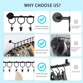 Hat Rack Wall Cap Organizer - Baseball Hat Racks Display Holder with 40 Hooks - Modern Metal Black Hats Storage Wall Mounted Caps Hanger Set of 4 for Closet Door Bedroom Entryway Laundry(Black)