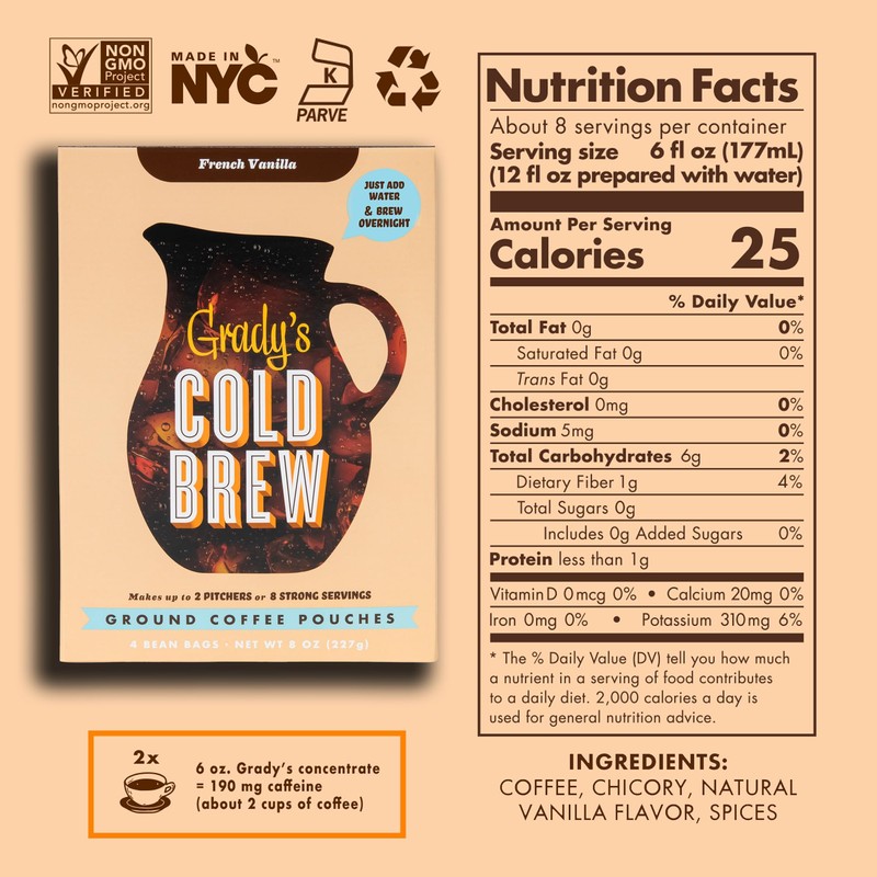 GRADY’S COLD BREW, French Vanilla, 100% Arabica Ground Coffee &