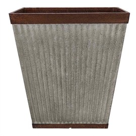Southern Patio HDR 046851 16 inches Square Rustic Plastic, Indoor, Outdoor Garden Planter, Urn Pot for Flowers, Herbs, Galvanized