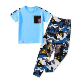 mksodopy Boys Clothes,Boy outfits 2-Piece Camouflage Short-Sleeved T-shirt Camouflage Pant Teen Boys Clothing