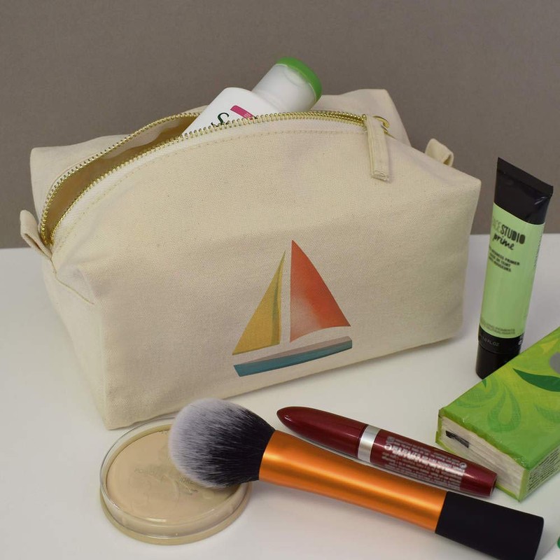 'Sail Boat' Canvas Wash Bag/Makeup Case (CS00007917)