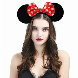 3HA HAHAHA Mouse Ears Headband Adult Minnie Black With Red And White Dot Spotted Bow Fancy Dress Ladies Kids Girls Head Band Costume Party Decoration Gifts Accessories (Pack Of 1)