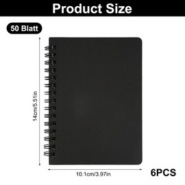 6 Pack Spiral Notebook A6,105mm x 148mm Shorthand Notebook,Kraft Notebook,A6 Pocket Notebook,50 Sheets 100 Pages,A6 Wirebound Notebook,Note Pads A6 Black Cover,Notepad for School Office Business