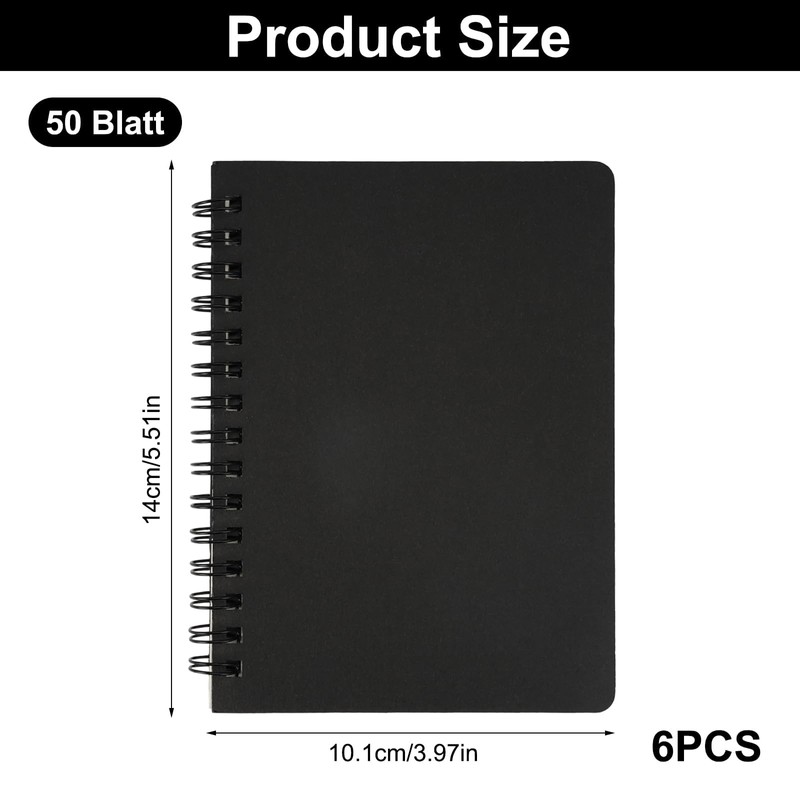 6 Pack Spiral Notebook A6,105mm x 148mm Shorthand Notebook,Kraft Notebook,A6